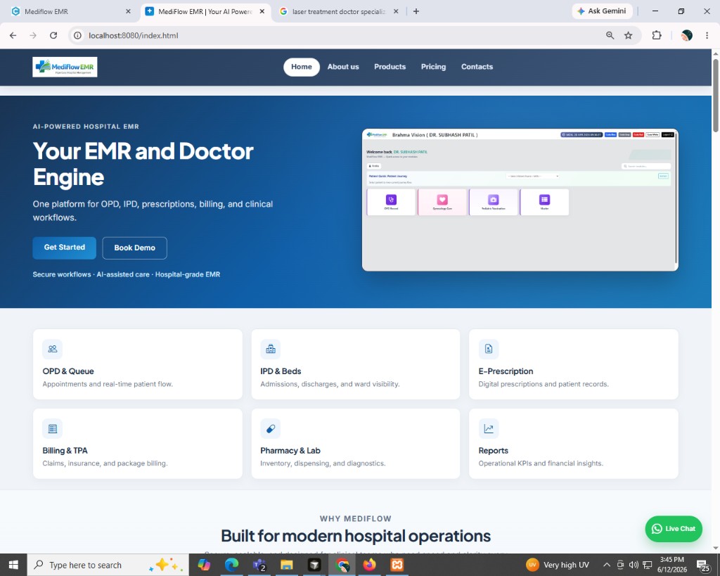 MediFlow EMR consultant workflow dashboard